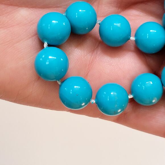 Vintage Chunky Turquoise Blue Bead Necklace Bold Retro Statement Jewelry 1960s - Picture 9 of 10
